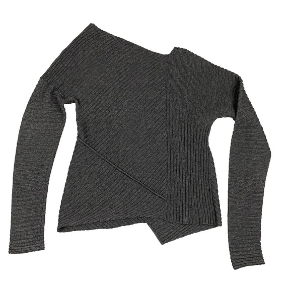 Free‎ People Love & Harmony Off Shoulder Gray Ribbed Wool Blend Sweater Womens M - Picture 2 of 4